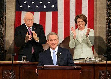 Speaker Nancy Pelosi behind Bush